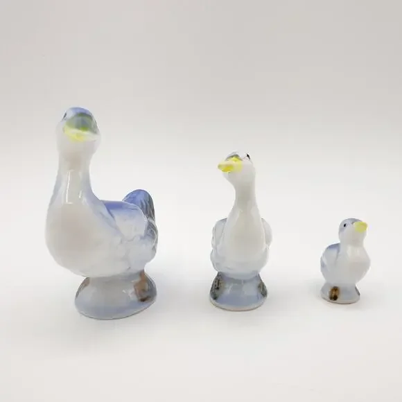 Mini Bone China Duck Family Figurines Porcelain Blue Ducks Geese Hand Painted - Picture 8 of 13